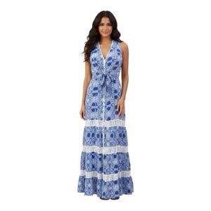 Temptations Positano- Made in Italy Prisco Blue & White Floral Maxi Dress Sz XS